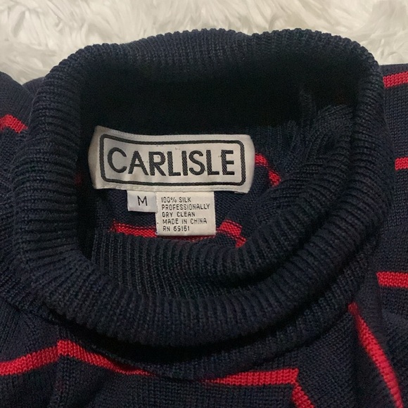 Carlisle Red/Blue 100% Knit Silk Mock-Neck Cardigan Set - Picture 3 of 6